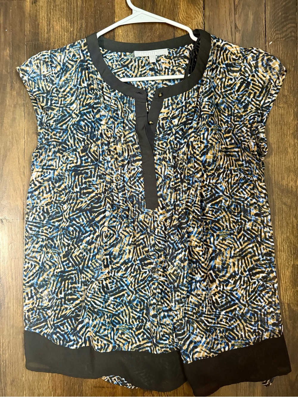 Daniel Rainn Black, Blue & Tan Abstract Cap Sleeve Blouse